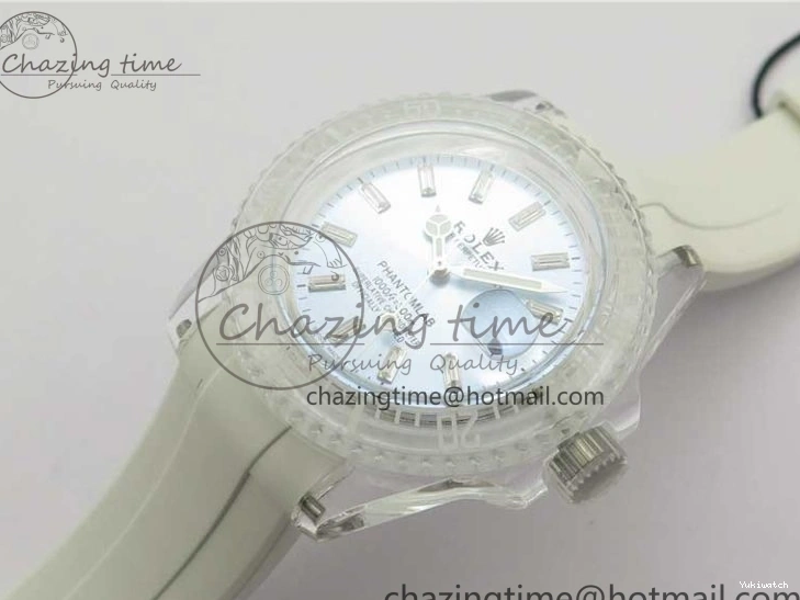 Best Phantomlab Edition 3AF White Dial Submariner VR3135 on Strap Rubber Blue Transparent Light 1109